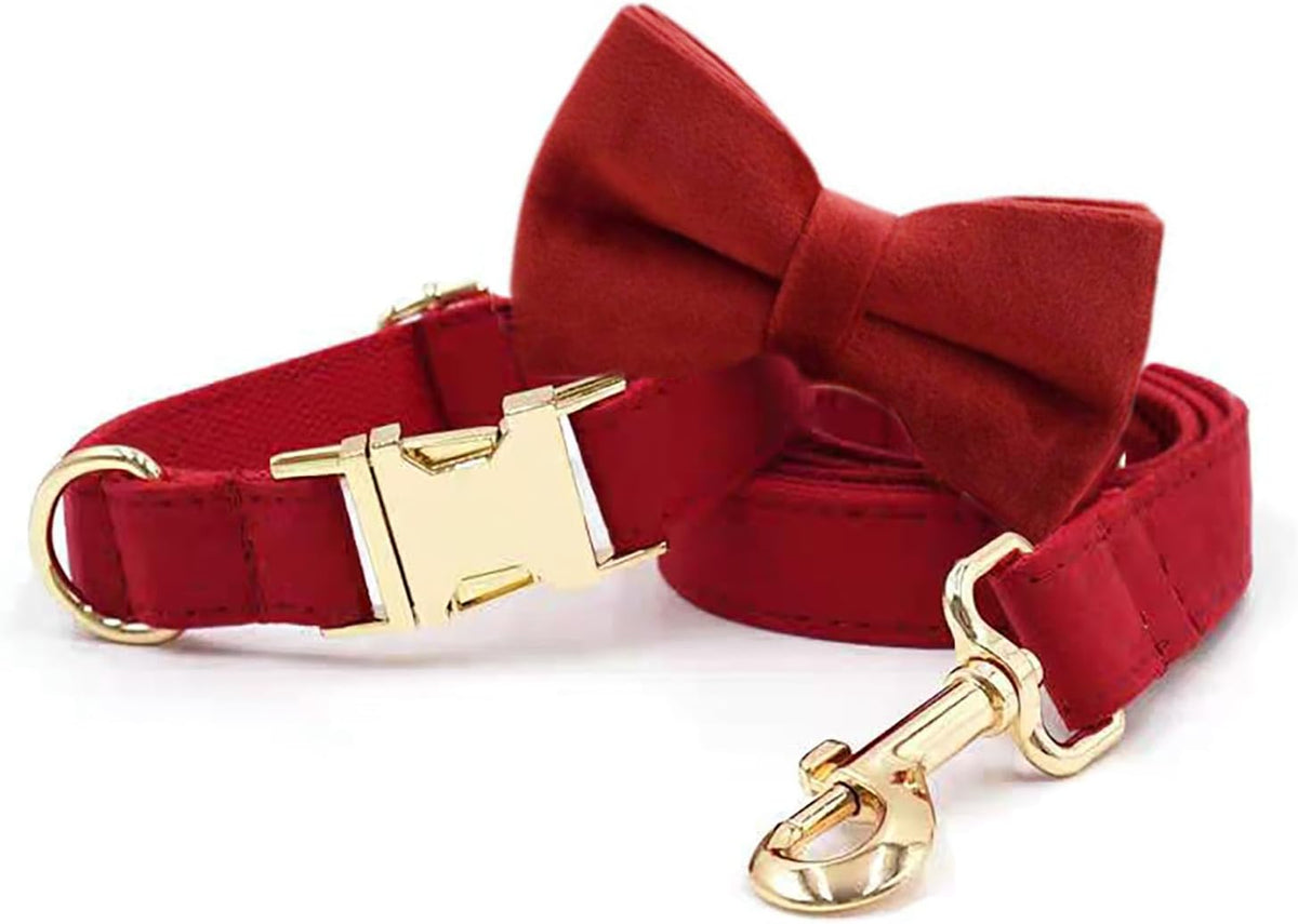 Velvet Dog Collar and Leash Set with Bow