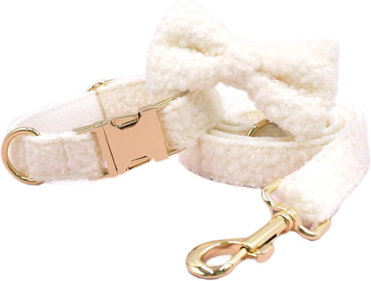 Textured Bow Tie Dog Collar and Leash Set