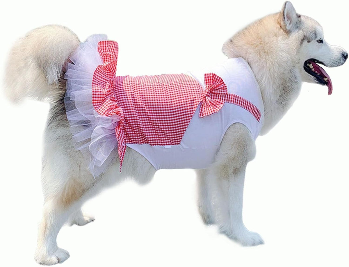 Sleeveless Plaid Dog Dress with Lace Hem and Bow