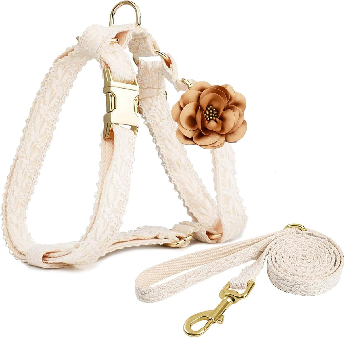 Lace Dog Collar and Leash Set with Flower