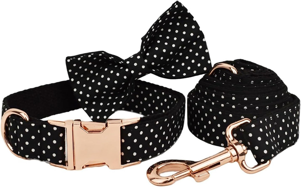 Polka Dot Dog Collar and Leash Set with Bow