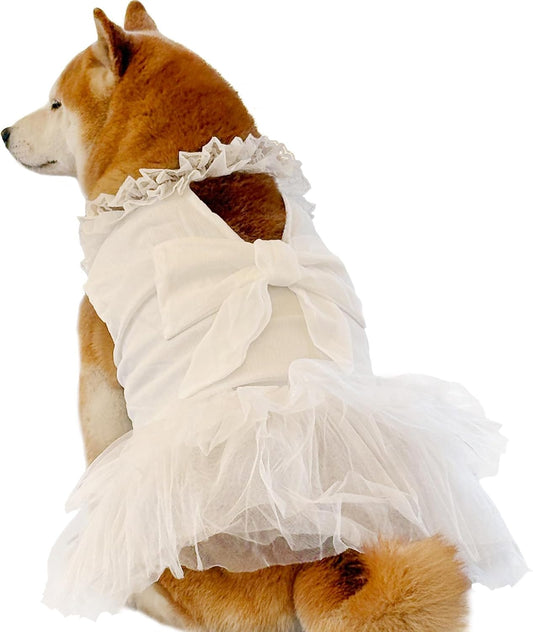 Tulle Dog Dress with Lace Trim and Bow