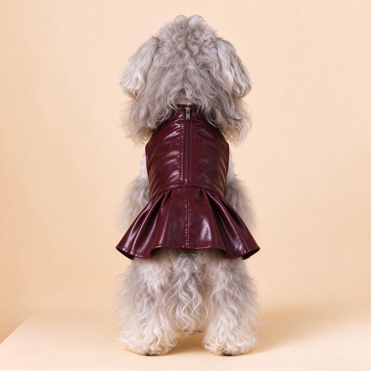 Small Dog Dress, Faux Leather Tutu with Pearl Neckline