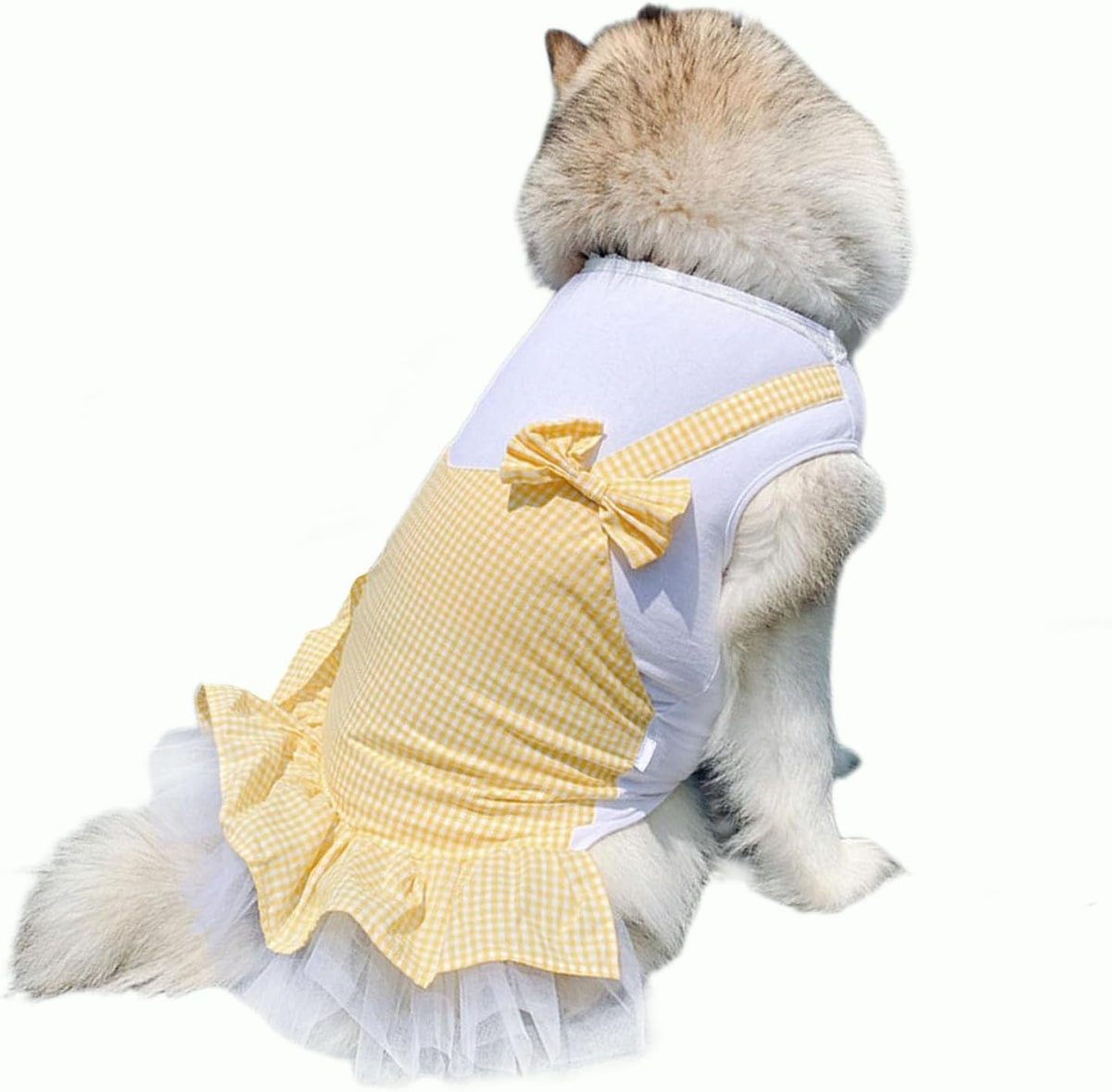 Sleeveless Plaid Dog Dress with Lace Hem and Bow