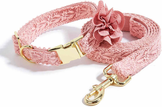 Lace Dog Collar and Leash Set with Flower